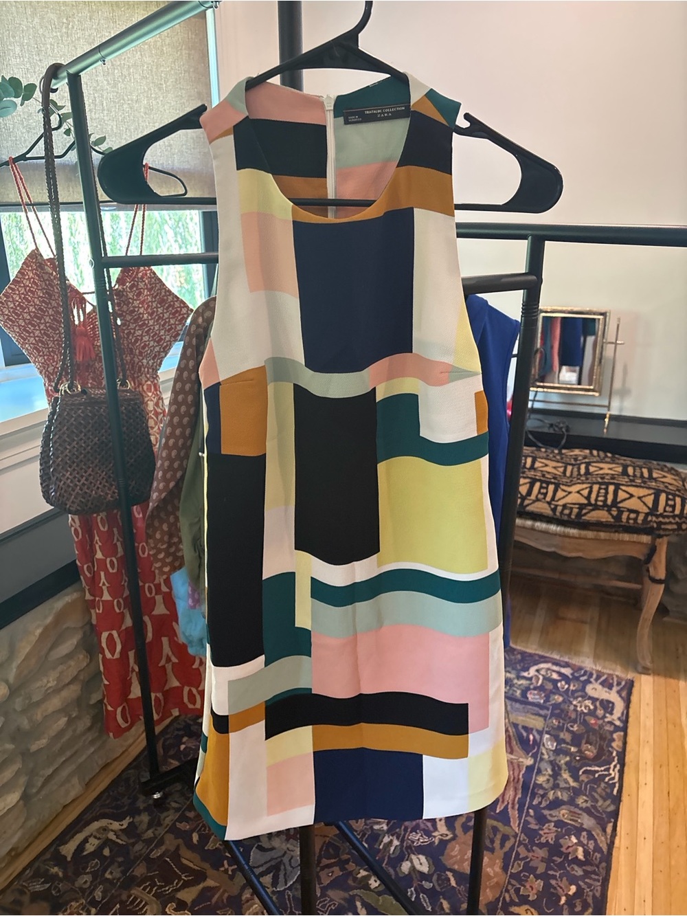 Zara Colorblock Geometric Mini Dress - Pink, Yellow, Navy, Black, Green